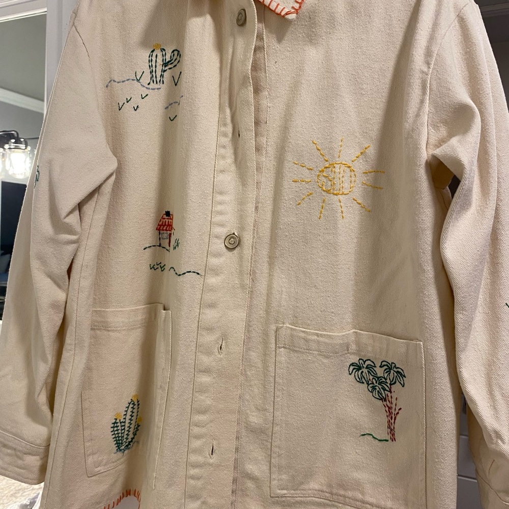 Zara Beige Utility Jacket with Embroidery Size L. NWOT